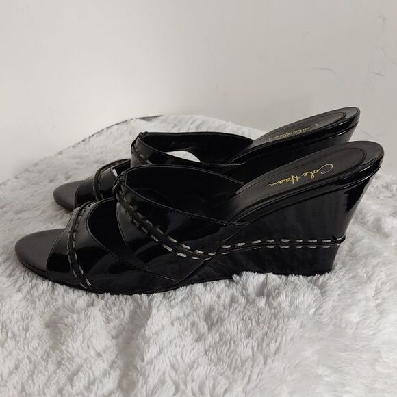 Cole Haan Black Patient Leather Wedge Sandals - Picture 6 of 6